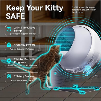 CATLINK Self Cleaning Cat Litter Box for Multiple Cats, Health Monitoring, Automatic Litter Box with APP, Odor Control, 65L Safe Pinch-Free Robot Cat Litter Box, White/Large (Luxury Pro-X)