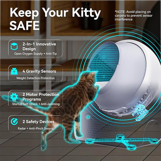 CATLINK Self Cleaning Cat Litter Box for Multiple Cats, Health Monitoring, Automatic Litter Box with APP, Odor Control, 65L Safe Pinch-Free Robot Cat Litter Box, White/Large (Luxury Pro-X)