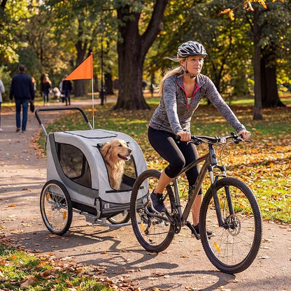 Giantex 2-in-1 Dog Bike Trailer & Pet Stroller for Large Dogs – Foldable Pet Carrier Cart with Front Caster & 2 Air-Filled Tires, Breathable Mesh, PVC Rain Cover, 176 lbs Capacity
