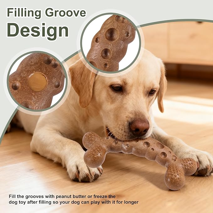 Dog Chew Toy for Aggressive Chewers Bacon Flavored Indestructible Dog Bone Toys for Medium/Large Breed to Keep Them Busy