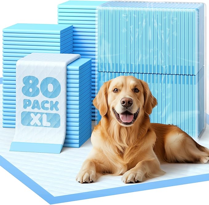 Puppy Pads - 80 Packs, 34"×28" Ultra-Large Puppy Pads, Tear-ResistantPee Pads for Dogs, 6-Layer Ultra-Absorbent & Quick-Dry Black Training Pads