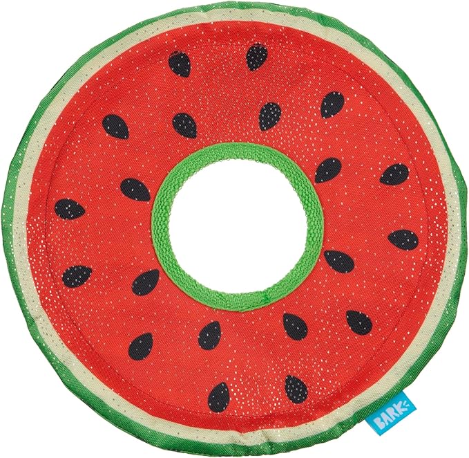 Barkbox Slobbermelon Fetch Flying Disc Dog Toy | Fluff-Free Crinkle Disc with T-Shirt Rope Edge | Durable Fetch & Tug Toy for Dogs & Puppies