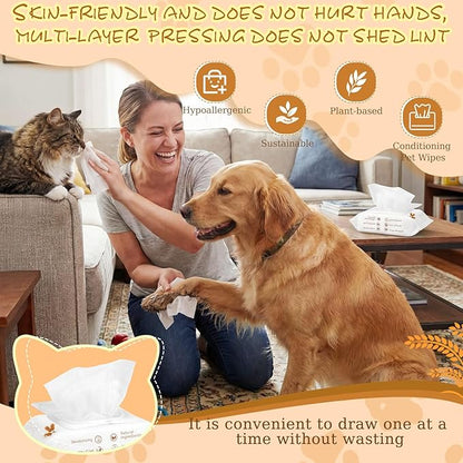 Treela 10 Packs of 800 Dog Wipes Pet Wipes Cat Grooming Supplies for Paws, Butt, Ear, Skin, Eye, Body Bath Cleaning Stain Odor Remover, Home or Travel Use (Wheat)