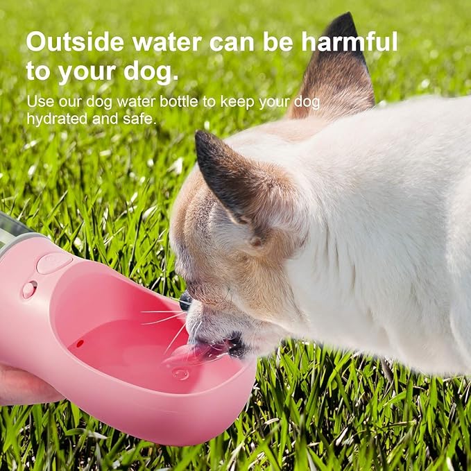 DEYACE Dog Water Bottle, Leak Proof Portable Pet Water Bottles for Dogs, Puppy Water Dispenser with Drinking Feeder for Travel (Pink 12oz)