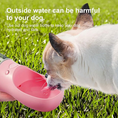 DEYACE Dog Water Bottle, Leak Proof Portable Pet Water Bottles for Dogs, Puppy Water Dispenser with Drinking Feeder for Travel (Pink 12oz)