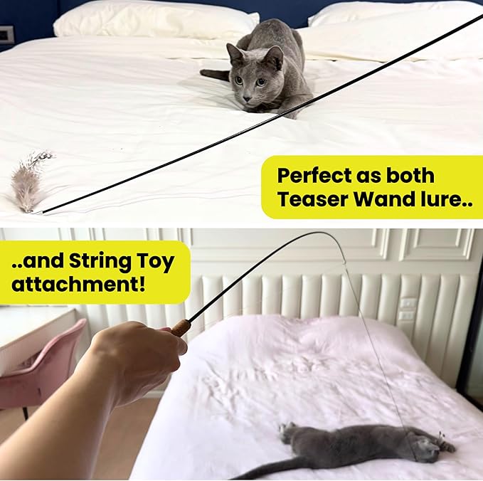 Cat Feather Toy Refill 9-Pack - Natural Feather Cat Toy - Small Size Cat Wand Attachments - Official Cat Toy Feather Replacement for Forever Stick Cat Wand Toy - Cat Wand Refill - Cat Lure and Teaser