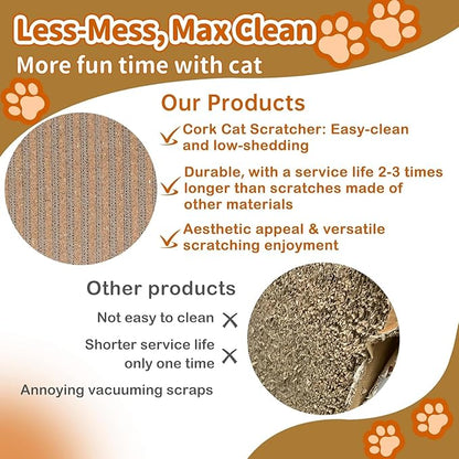 Natural Cork cat Scratch pad for Cats-cat scratchers for Indoor-cat Scratching-cat Scratcher Furniture for Wall & Floor - cat Scratching Posts ardboard Blend, No Mess Splinters Easy Clean-2 Pack