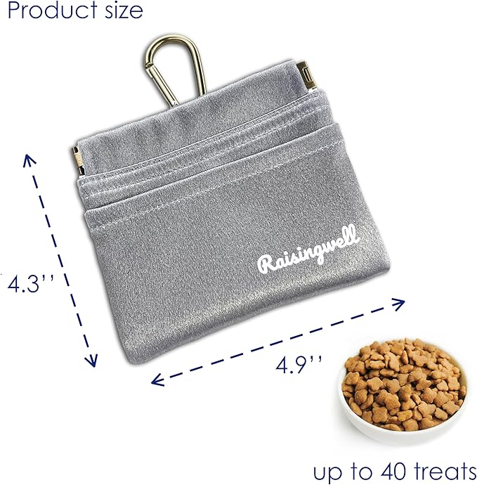 Raisingwell Dog Treat Pouch, Pocket Sized Pet Training Pouch, Hand Free Bronze Dog Walking Bag with Carabiner, Self-Closing Pet Feed Snack Reward, for Puppy Travel or Outdoor Use, NanoPTC