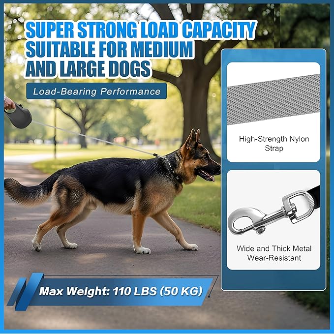 Retractable Dog Leash, 16 ft Strong Nylon Tape, 360° Tangle-Free, One-Handed Brake, Pause and Lock, Durable Non-Slip Handle, Lightweight, for Small, Medium and Large Breeds up to 88 lbs, Black