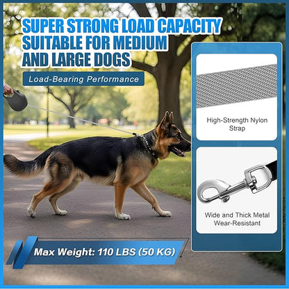 Retractable Dog Leash, 16 ft Strong Nylon Tape, 360° Tangle-Free, One-Handed Brake, Pause and Lock, Durable Non-Slip Handle, Lightweight, for Small, Medium and Large Breeds up to 88 lbs, Black