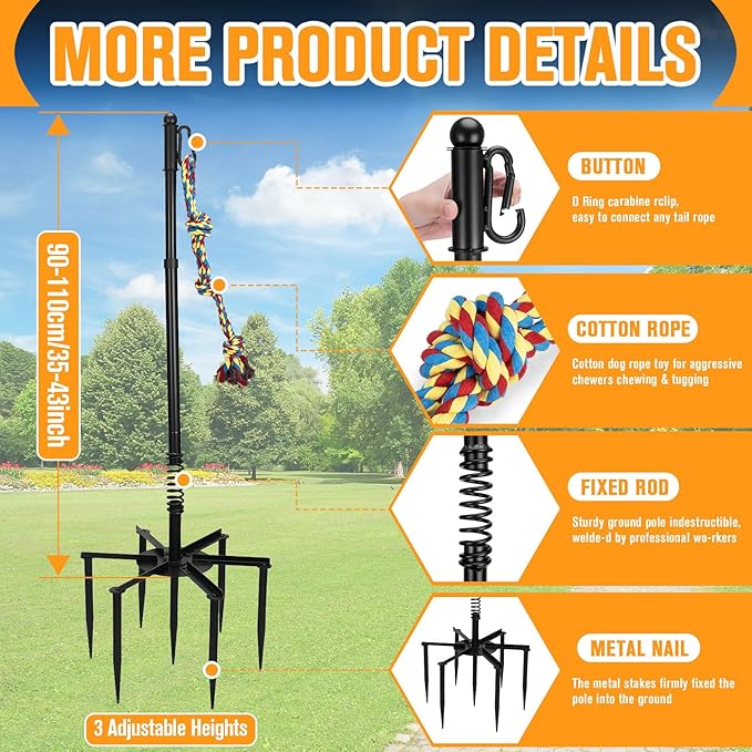 Tether Tug Outdoor Dog Toy, Outdoor Interactive Dog Tug for for Large Medium Small Dogs, Interactive Tether Rope Tug of War Game with 2 Ropes and Bell for Exercise and Play in Yard or Park