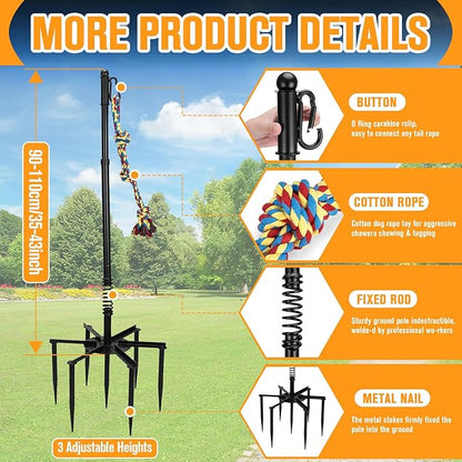 Tether Tug Outdoor Dog Toy, Outdoor Interactive Dog Tug for for Large Medium Small Dogs, Interactive Tether Rope Tug of War Game with 2 Ropes and Bell for Exercise and Play in Yard or Park