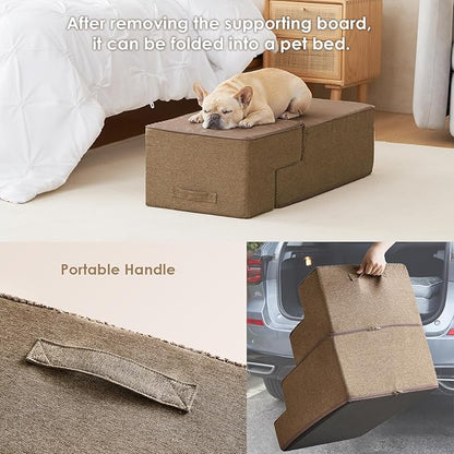 EHEYCIGA Dog Stairs for Bed 20" H, 4-Step Extra Wide Dog Steps for High Bed, Pet Steps for Small Dogs and Cats, Non-Slip Balanced Pet Ramp Indoor, Camel