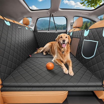 Back Seat Extender for Dogs with Zippered Mesh Window, Detachable Hard Bottom Car Seat Cover for Dog Holds 400lbs, Large Space Backseat Extender, Hammock for Truck, 600D Oxford