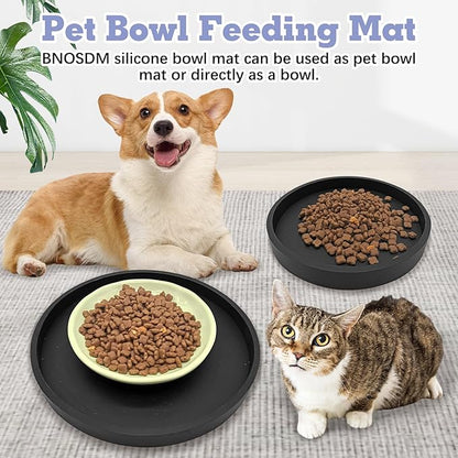 BNOSDM 2 PCS Dog Feeding Mat Black Silicone Pet Food Mats Waterproof for Dog Cat Bowl Placemats Nonslip Cat Food Mat for Small and Medium Cats and Dogs (9.1in)