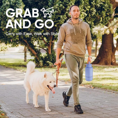 KEWIXY Insulated Dog Water Bottle with Travel Bowl, Dog Lover Gift, Portable Water Bottle Dispenser, Accessories for Car, Hiking, Camping, Outdoor, Leak-Proof, Detachable (Aurora Blue)