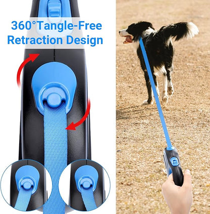 Segarty Dog Leash Retractable, 16ft Heavy Duty Walking Dog Leash for Medium Small Dogs up to 44lb, Anti-Slip Handle 360°Tangle-Free Nylon Tape, One-Handed One Button Lock and Release (Blue)