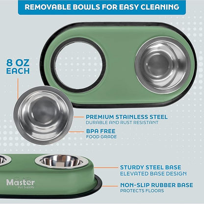 Master Pet Supply Double Dog Bowls Set with Elevated Base and 2 (8 oz) Stainless Steel Removable Dishes (Camo Patrol) – Double Cat Food Water Bowl, Dog Puppy Food Bowl Set, Rust Resistant