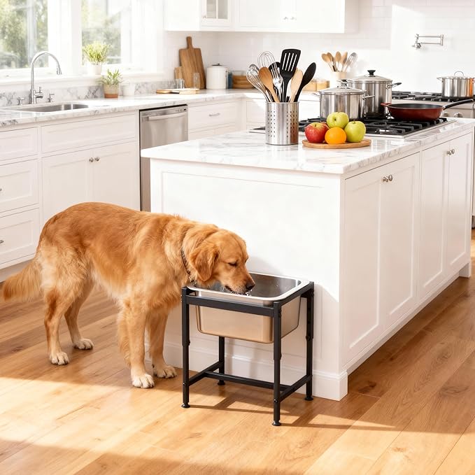 2.5 Gallon Elevated Dog Water Bowl for Large Breeds, 16.4" Height Adjustable Dog Water Bowl Dispenser with Solid Metal Base Eases Joint Strain, Anti-Tip Design and Simple to Clean, Indoor and Outdoor