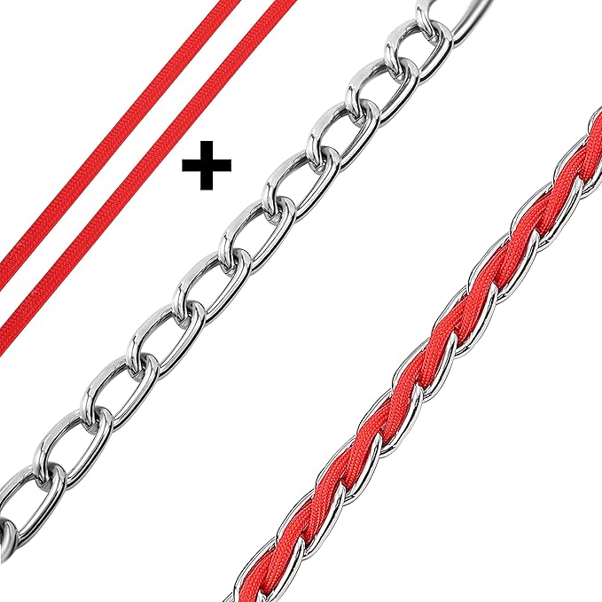 Chain Dog Leash Chew Proof Metal Leash for Medium Large Dogs, Chain Link Dog Anti Chew 5.2FT / 4FT Strong Anti Bite Comfortable Soft Padded Handle (red, 5FT(5-30lb))