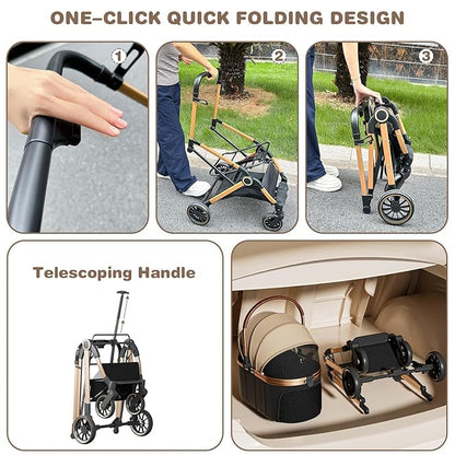 4 Wheels Pet Stroller for Small Medium Dogs Cats Up to 45 lbs Folding Dog Stroller with Detachable Breathable Carrier Suitable for Car Seat, Hand Carry & Travel, All Terrain, 3 in 1 Multifunctional