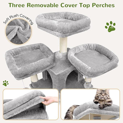 Globlazer Big Cat Tower for Indoor Cats, 80inch Cat Tower for Multiple Adult Cats XXL Cat Tree with Scratching Post, Hammock, 3 Perches, 2 Condos, 2 Hanging Basket, F80, Light Grey