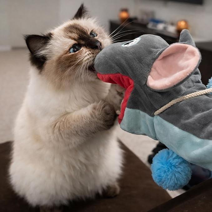 Pounce & Purr® Meow Mitt Wearable Cat Toy – Cat Wrestling Glove, “Pip S. Queek” Plush Mitten with Catnip & Silvervine, Crinkle Sounds & Dangling Arms for Bonding Play with Cats & Kittens (Mouse)