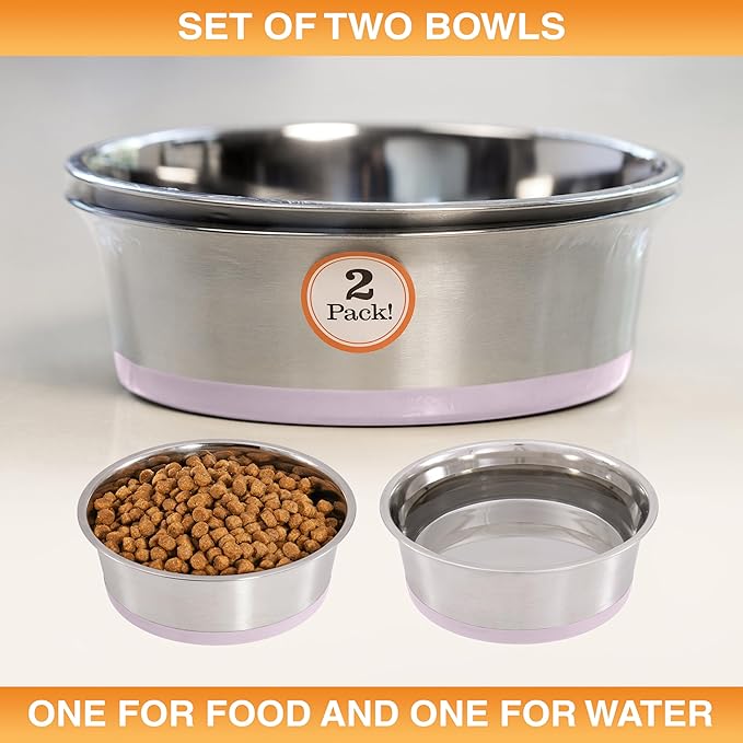 Neater Pet Brands Stainless Steel Dog Bowls with Non-Slip Rubber Bottom – Set of 2, 8 Cup (64 oz), Pink - Heavy Duty Metal Dog Bowl, Dishwasher Safe, Food or Water Bowl, Ideal for Large Dogs