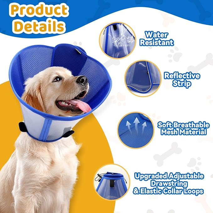Upgraded Dog Cone Collar for Large Medium Dogs, Soft Dog Cone with Double-Layer Design, Adjustable Pet Recovery Collar for Dogs After Surgery, Elizabethan Collar (M, Blue)
