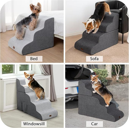 Dog Stairs for Couch Sofa and Chair with Tunnel, 3-Step Dog Steps for Small Dogs and Cats, Non-Slip Indoor Pet Step, Beige