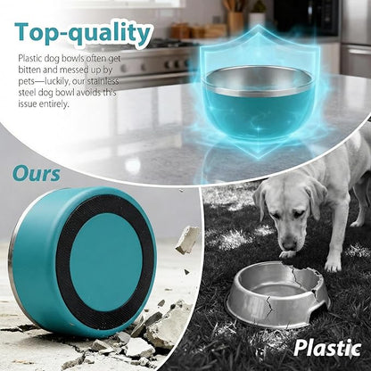 Dog Bowl, Stainless Steel Dog Bowls for Food and Water, Metal Pet Feeding Bowl with Insulated Non-Slip Quiet Bottom, Easy to Clean, Dishwasher Safe, 32oz,4 Cup | Teal