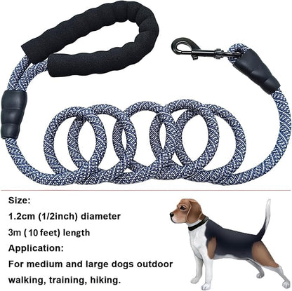 MayPaw Heavy Duty Rope Dog Leash, 3/4/5/6/7/8/10/12/15 FT Nylon Pet Leash, Soft Padded Handle Thick Lead Leashes for Large Medium Dogs (Navy, 1/2" * 10')