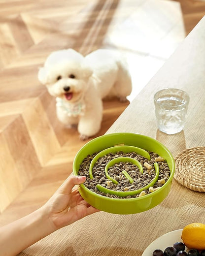 Ceramic Slow Feeder Dog Bowls, 2.0 Cups Slow Feeder for Medium Dogs, Puzzle Maze Bowl to Slow Down Eating, 30oz, 8in, Green