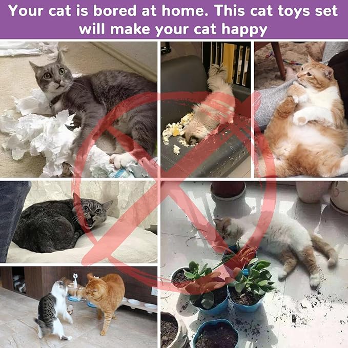 Retro Shaw 33Pcs Cat Toys, Large Cat Tunnels with Toys, Interactive Kitten Toys for Indoor Cats Kitty, Collapsible Cat Tube Tent Feather Wand Teaser Bell Fuzzy Ball Crinkly Springs Mouse