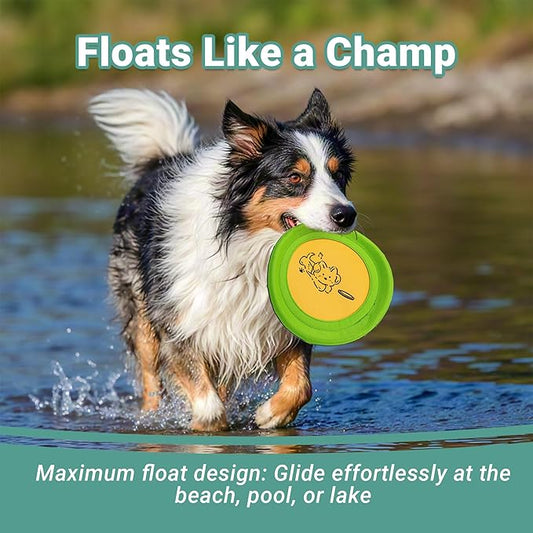3 Packs Nylon Interactive Dog Flying Disc - Floating Dog Toys for Aggressive chewers - Water Toys for Dogs (Yellow and Green)