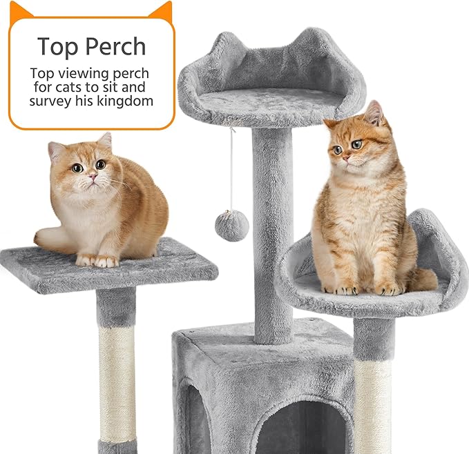Yaheetech XL Cat Tree, 72in Multi-Level Cat Tower with 2 Cozy Caves, 3 Soft Perches, Scratching Posts, Board, and Dangling Ball, Pet Furniture Play House for Kittens/Cats, Light Gray