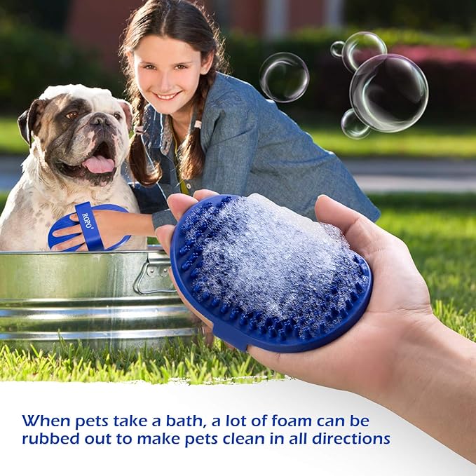 Dog bath brush, ROPO rubber massage pet shampoo brush, used for pet grooming, removing shedding fur, combing tangles and dead fur, suitable for pet dogs and cats (green)