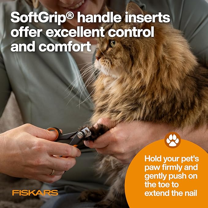 Fiskars Pet Small Pet Nail Clippers, Cat and Dog Nail Trimmers for Grooming, Pet Supplies with Precision Stainless Steel Blades & SoftGrip Handle, 4.25”, Orange/Black