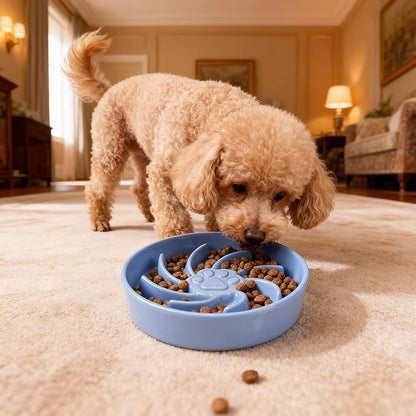 Ceramic Slow Feeder Dog Bowl, 1.5 Cup Dog Food or 20oz Water, Slow Eating Bowl for Small Breed, Maze Puzzle Feeder for Fast Eaters, Anti-Choking Stop Bloat, Non-Slip BPA Free (Blue)