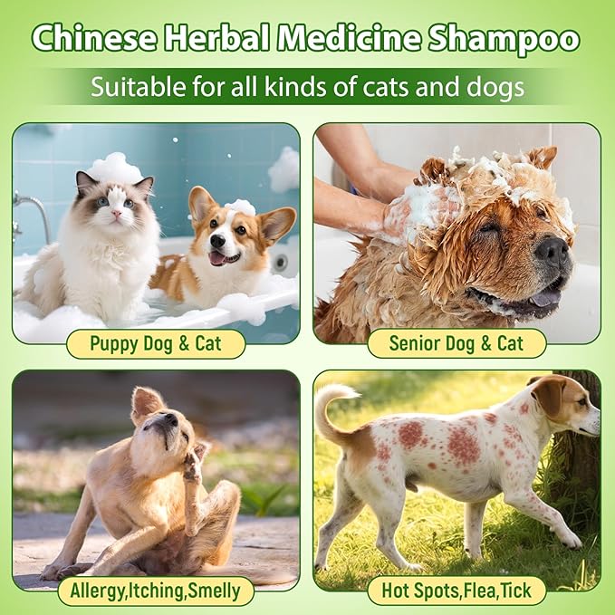Cat and Dog Shampoo Conditioner, Hypoallergenic Medicated Puppy Shampoo，Veterinary Formula Dog Shampoo for Allergies and itching，Itchy Skin Relief for Smelly Dogs, Natural Sensitive Skin Care