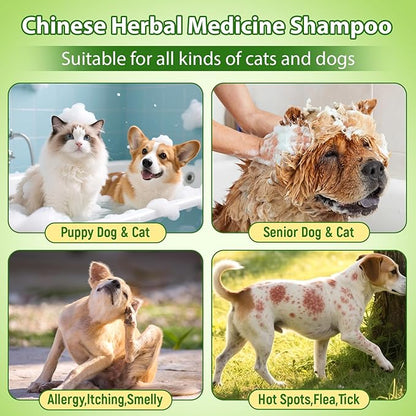 Cat and Dog Shampoo Conditioner, Hypoallergenic Medicated Puppy Shampoo，Veterinary Formula Dog Shampoo for Allergies and itching，Itchy Skin Relief for Smelly Dogs, Natural Sensitive Skin Care