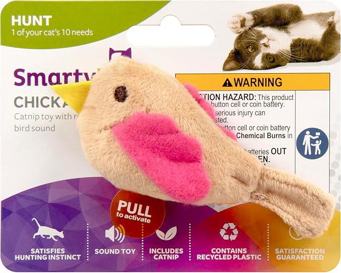 SmartyKat Chickadee Chirp Electronic Sound Cat Toy, Contains Catnip, Battery Powered - Light Brown, One Size