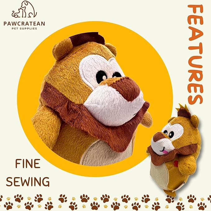 7" Squeaky Plush Toy for Puppies Small Dogs Self Etertainment Washable Soft Made [PET ONLY] (Lion)