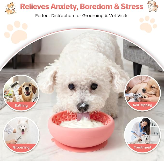 Dog Lick Bowl Slow Feeder with Slanted Anti-Spill Design, Extra-Thick Bite-Resistant Rim, Strong Suction Base, Freezer Safe for Frozen Treats — A Cleaner Alternative to Lick Mats for Dogs (Coral)