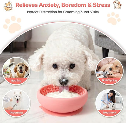 Dog Lick Bowl Slow Feeder with Slanted Anti-Spill Design, Extra-Thick Bite-Resistant Rim, Strong Suction Base, Freezer Safe for Frozen Treats — A Cleaner Alternative to Lick Mats for Dogs (Coral)