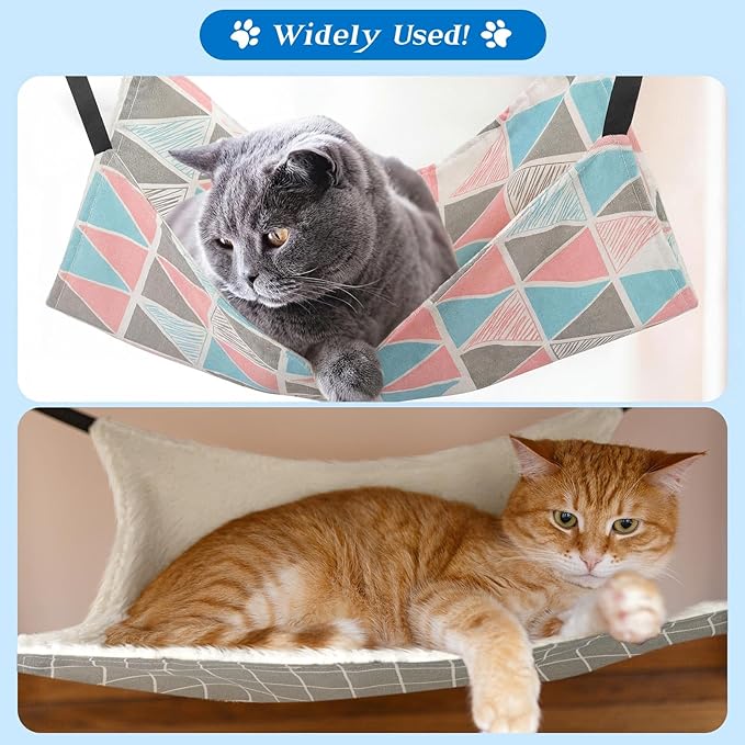 Jetec 2 Pack Cat Hammock for Cage, Catio Accessories Reversible Soft Cats Bed with Adjustable Straps and Hooks Double-Sided Linen and Fleece Hanging Hammock for Cats, Kitten(Geometry Pattern,M)