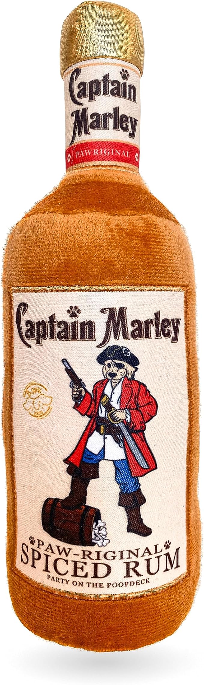 Bark Bros - Liquor Bottle Dog Toy - Plush Squeaky Dog Toys Funny Drink Parody - Alcohol Dog Toy - Dog Birthday Toy - Cute Dog Toys - Puppy Gifts - Puppy Stuff - Dog Stuff (Large, Captain Marley)