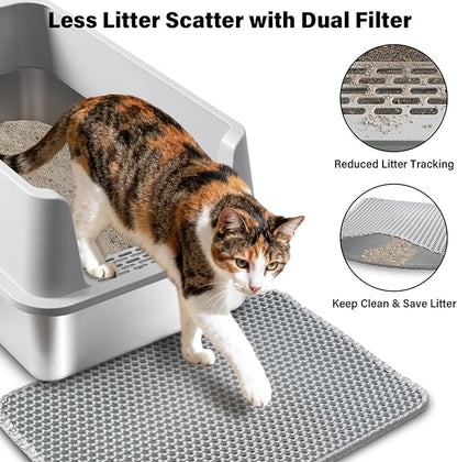 Stainless Steel Litter Box with Lid, 2 Pack Metal Litter Box XL, Extra Large Cat Litter Boxes for Big/Multiple Cats, Anti-Urine Leakage,No Smell, Non-Stick, Includes Scooper and Mat
