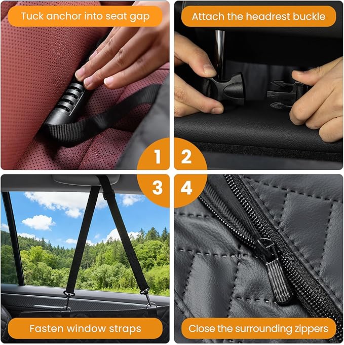 Dog Back Seat Extender, Hard-Bottom Backseat Bridge for Cars & SUVs, Striped Surface Waterproof PU Leather Pet Travel Platform, Anti-Slip,Strong Support, Easy to Clean