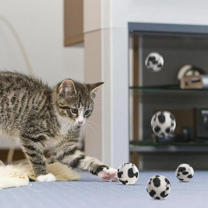 Animal Wrapped Tennis Balls Cat Toy Set 10 Pcs Leopard Print Interactive Cat Toys for Indoor Cats Stimulate Natural Instincts and Prevent Scratching